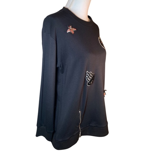 EUC Alain Murati Collection sequin Applique Sweatshirt Long-sleeve Black Medium - Picture 4 of 11
